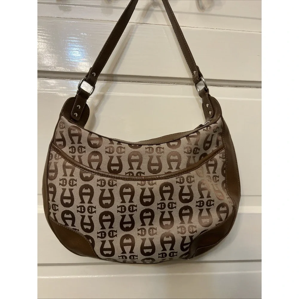 VTG Aigner Brown Signature shoulder purse chunky Y2K boho buckle